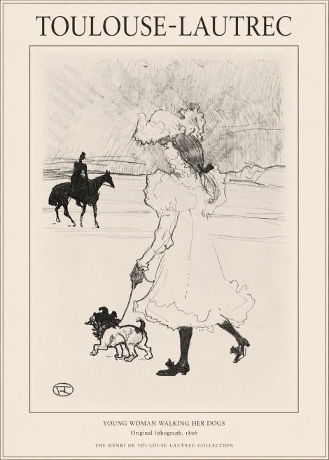 Toulouse-Lautrec Young Woman Walking Her Dogs No1 - Affiche