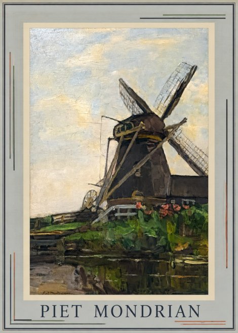 Piet Mondrian Windmill by the Water I No1 - Affiche