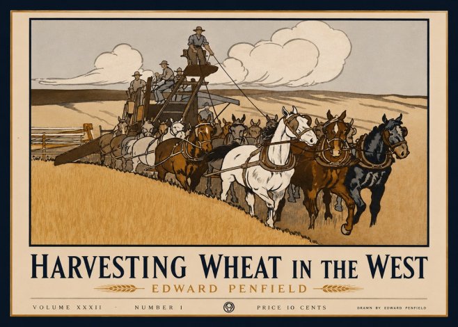 Edward Penfield Harvesting Wheat in the West No1 - Affiche