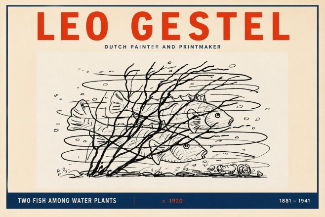 Leo Gestel Two Fish Among Water Plants No2 - Affiche