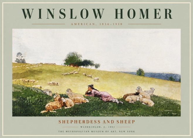 Winslow Homer Shepherdess and Sheep No6 - Affiche