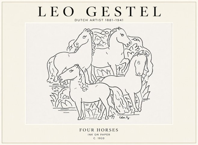 Leo Gestel Four Horses No1 - Affiche