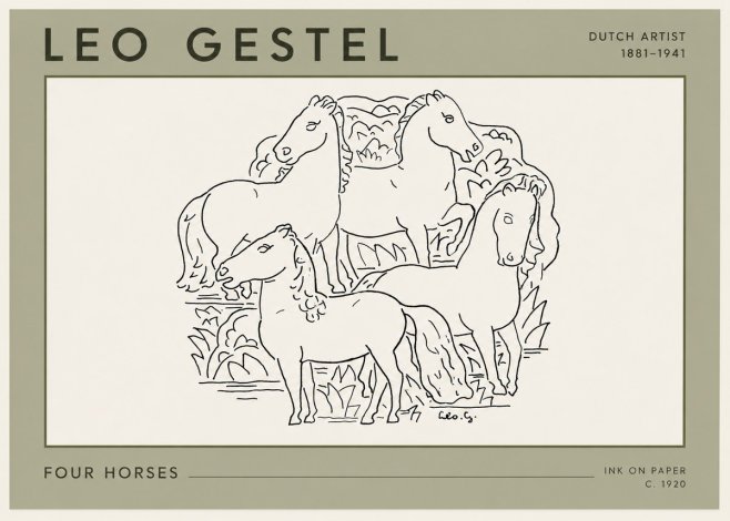 Leo Gestel Four Horses No3 - Affiche