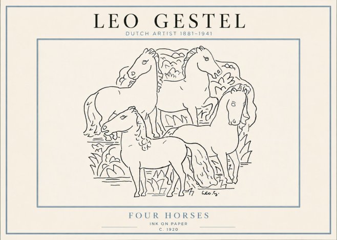 Leo Gestel Four Horses No4 - Affiche