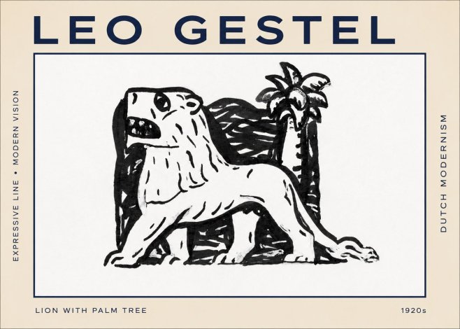 Leo Gestel Lion with Palm Tree No2 - Affiche