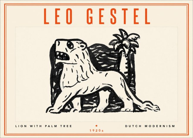 Leo Gestel Lion with Palm Tree No4 - Affiche