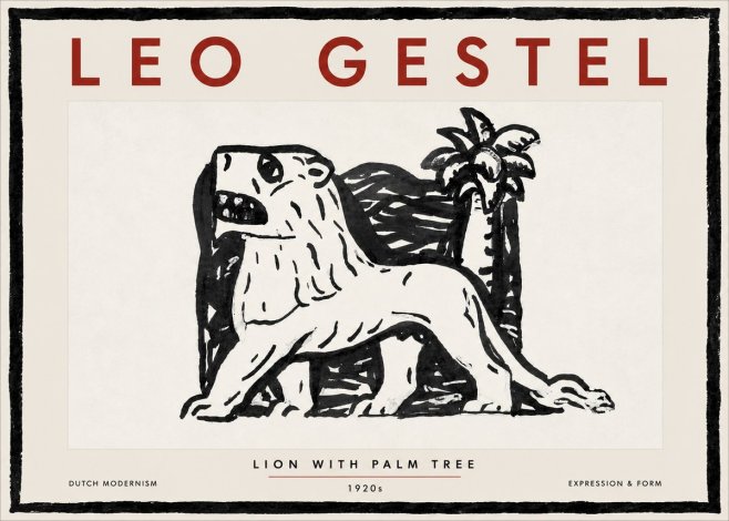 Leo Gestel Lion with Palm Tree No6 - Affiche