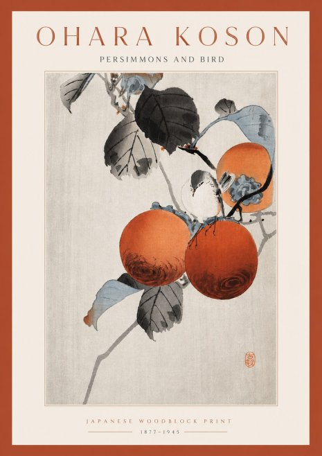 Ohara Koson Persimmons and Bird No6 - Affiche
