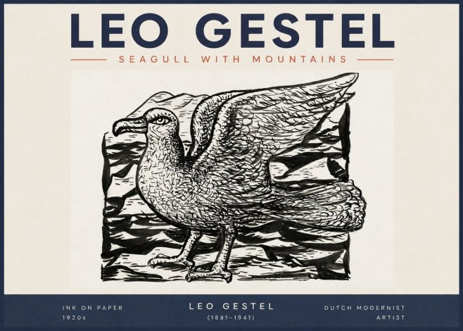 Leo Gestel Seagull with Mountains No2 - Affiche