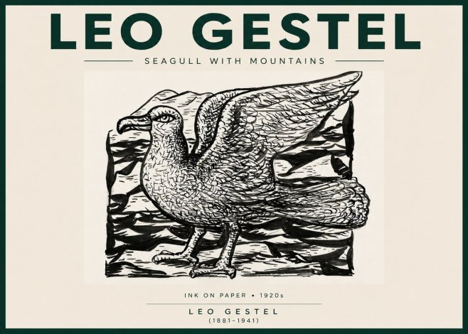 Leo Gestel Seagull with Mountains No3 - Affiche
