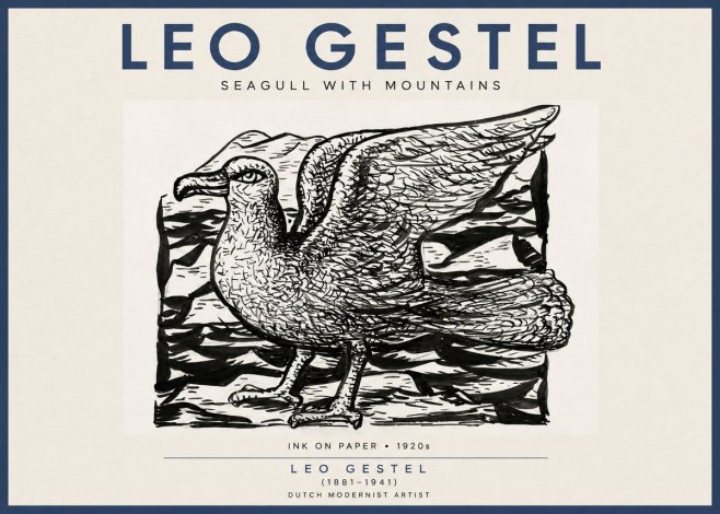 Leo Gestel Seagull with Mountains No4 - Affiche
