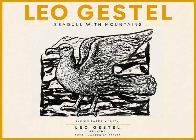 Leo Gestel Seagull with Mountains No5 - Affiche