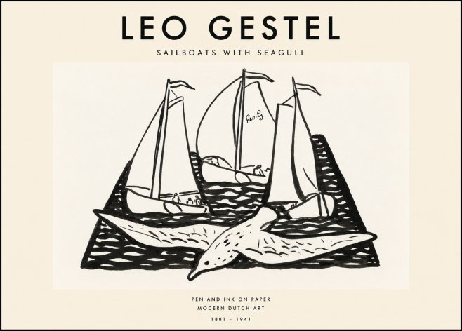 Leo Gestel Sailboats with Seagull No1 - Affiche