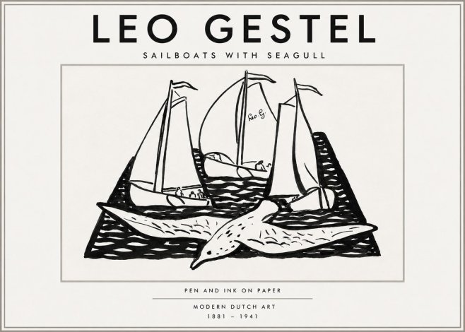 Leo Gestel Sailboats with Seagull No3 - Affiche