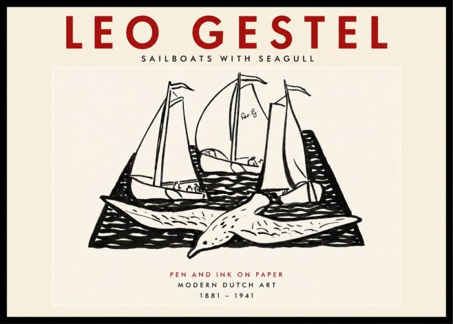 Leo Gestel Sailboats with Seagull No4 - Affiche