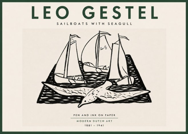 Leo Gestel Sailboats with Seagull No5 - Affiche