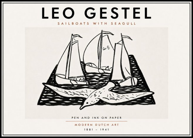 Leo Gestel Sailboats with Seagull No6 - Affiche