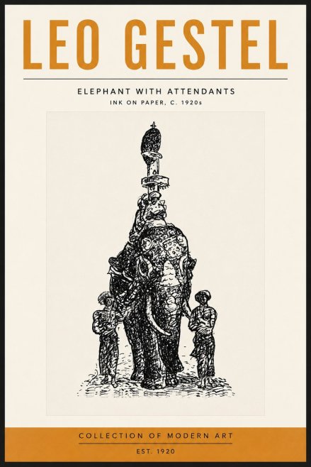 Leo Gestel Elephant with Attendants No5 - Affiche