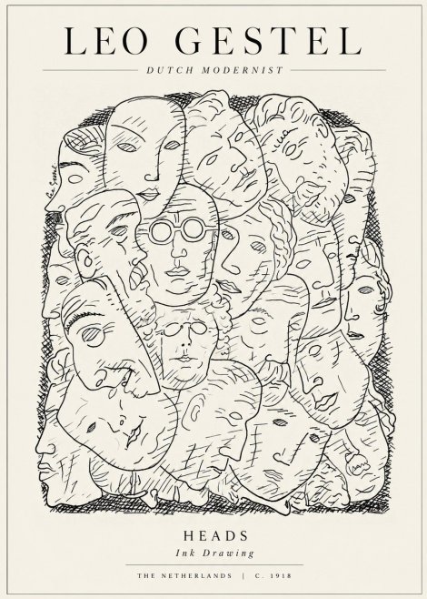 Leo Gestel Heads Ink Drawing No1 - Affiche