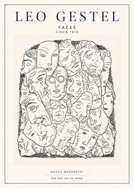 Leo Gestel Heads Ink Drawing No4 - Affiche