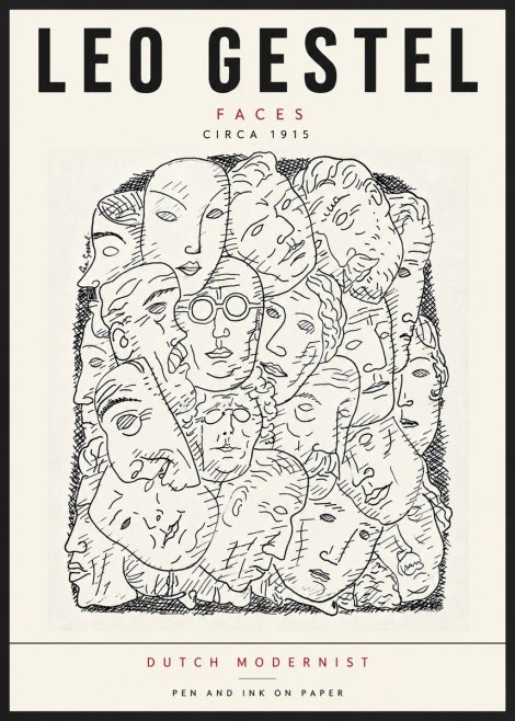 Leo Gestel Heads Ink Drawing No6 - Affiche