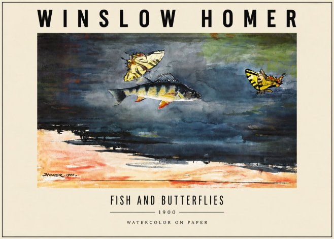 Winslow Homer Fish and Butterflies No3 - Affiche