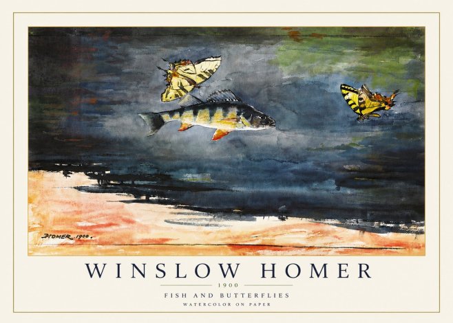 Winslow Homer Fish and Butterflies No5 - Affiche
