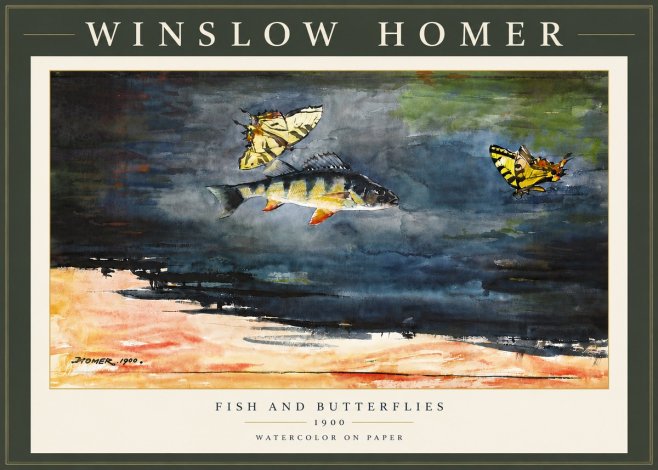Winslow Homer Fish and Butterflies No6 - Affiche