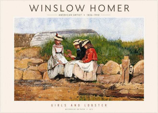 Winslow Homer Girls and Lobster No4 - Affiche