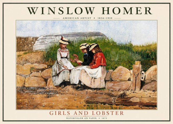 Winslow Homer Girls and Lobster No5 - Affiche