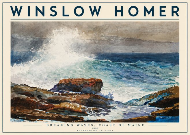 Winslow Homer Breaking Waves, Coast of Maine No3 - Affiche