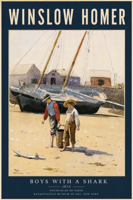 Winslow Homer Boys with a Shark No5 - Affiche
