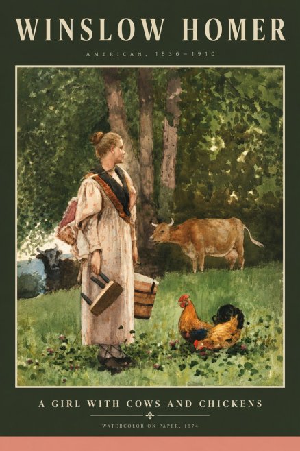 Winslow Homer A Girl with Cows and Chickens No5 - Affiche
