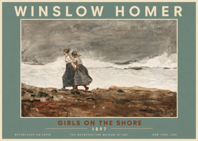 Winslow Homer Girls on the Shore No4 - Affiche
