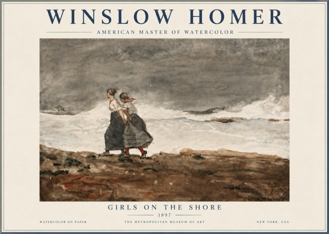 Winslow Homer Girls on the Shore No6 - Affiche