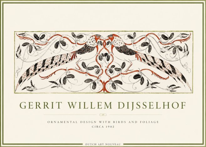 Gerrit Willem Dijsselhof Ornamental Design with Birds and Foliage No4 - Affiche