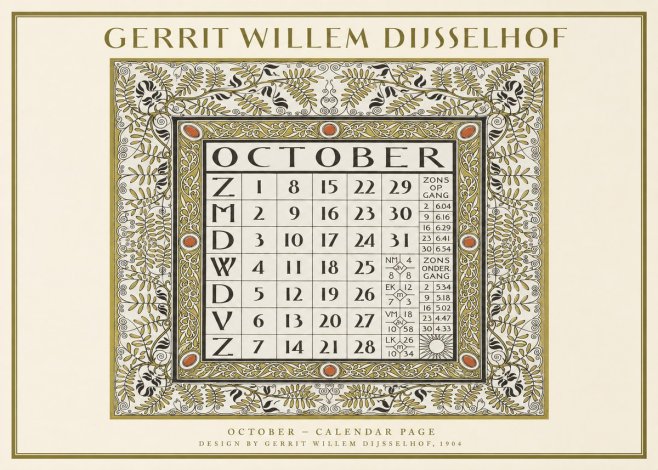 Gerrit Willem Dijsselhof October - Calendar Page No1 - Affiche