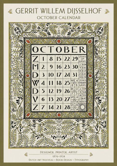 Gerrit Willem Dijsselhof October - Calendar Page No2 - Affiche