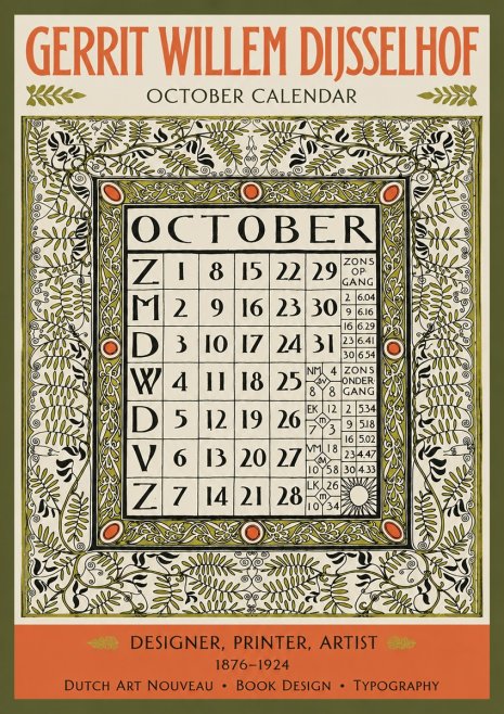 Gerrit Willem Dijsselhof October - Calendar Page No3 - Affiche