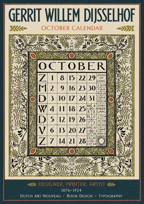 Gerrit Willem Dijsselhof October - Calendar Page No4 - Affiche