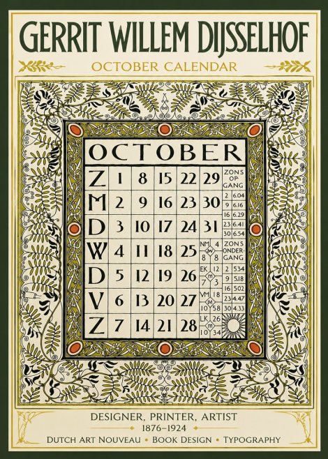 Gerrit Willem Dijsselhof October - Calendar Page No6 - Affiche