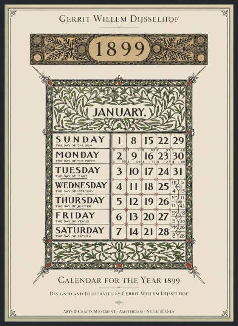 Gerrit Willem Dijsselhof January. Calendar for 1899. No2 - Affiche