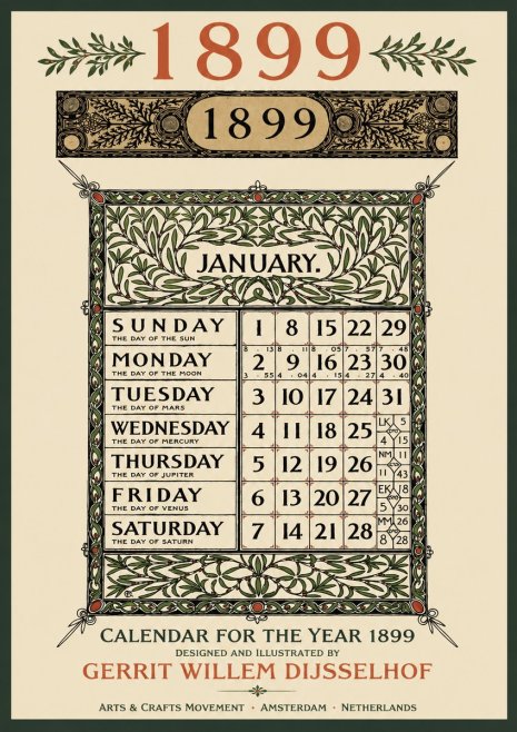 Gerrit Willem Dijsselhof January. Calendar for 1899. No3 - Affiche