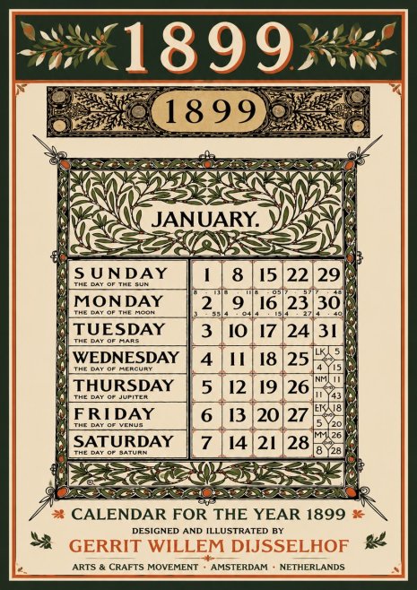Gerrit Willem Dijsselhof January. Calendar for 1899. No5 - Affiche
