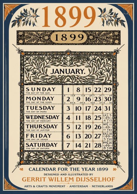 Gerrit Willem Dijsselhof January. Calendar for 1899. No6 - Affiche