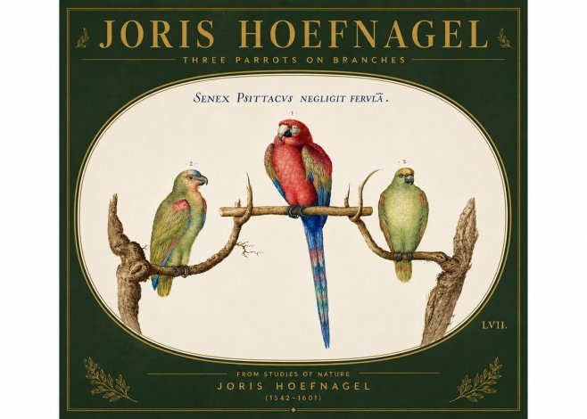 Joris Hoefnagel Three Parrots No6 - Affiche
