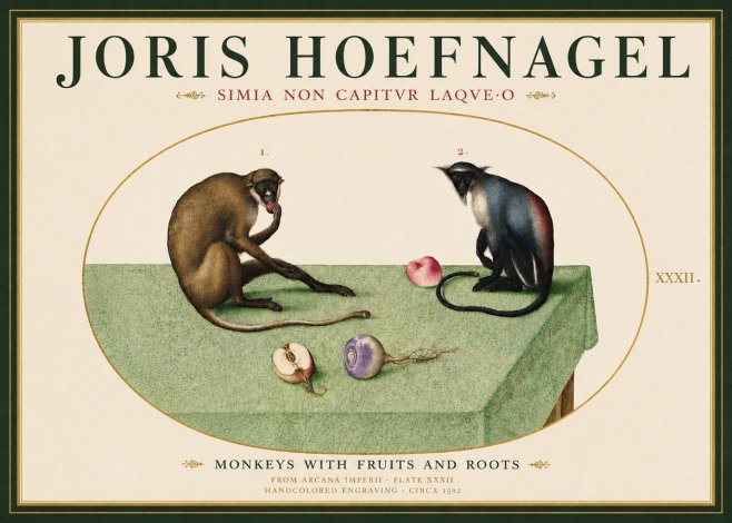 Joris Hoefnagel Monkeys with Fruits and Roots No3 - Affiche