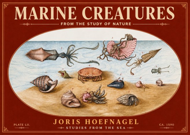 Joris Hoefnagel Marine Creatures - Plate Lii No6 - Affiche