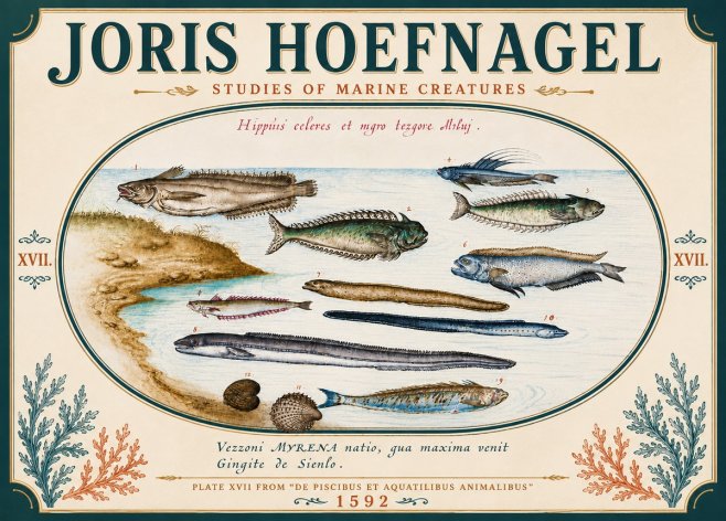 Joris Hoefnagel Plate Xvii from "De Piscibus Et Aquatilibus Animalibus" No6 - Affiche