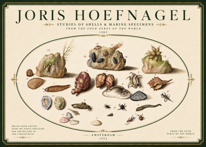 Joris Hoefnagel Studies of Shells & Marine Specimens No6 - Affiche